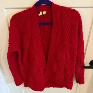 MOTH by Anthropologie Red Textured Open Cardigan Sweater XS Wool Alpaca
